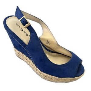 Montego Bay Club Blue Suede Slingback Platform Espadrille Sandals